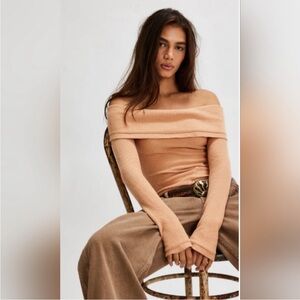 Free People Autumn Cozy Waffle Knit Thermal Off The Shoulder Bodysuit S NWT